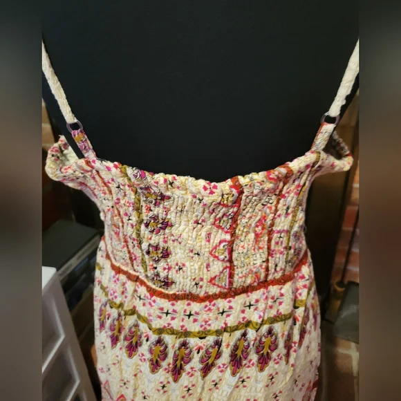 Boho Crochet-Tiered Maxi Dress in Cream and Pink - Picture 5 of 6